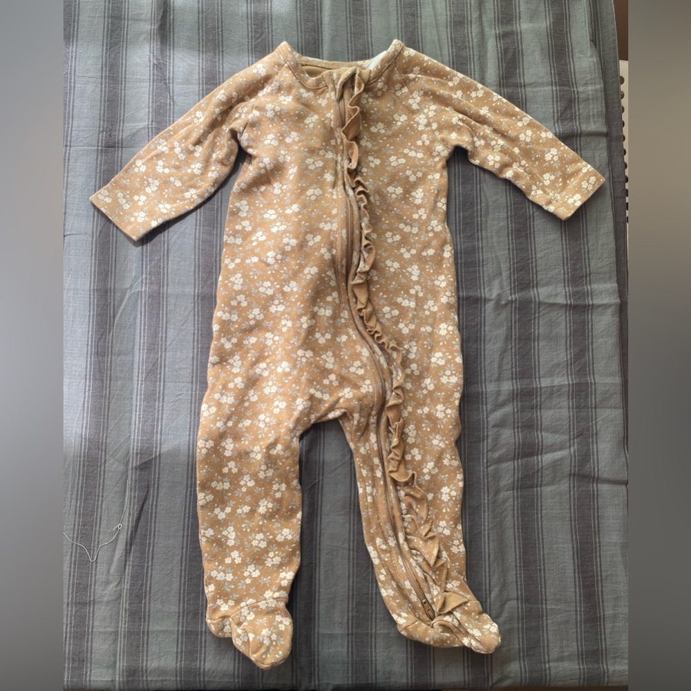 Jamie Kay Tan Floral Ruffle Footie